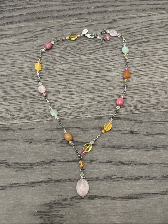 Express Jewelry - Express Multicolor Beaded Y-Necklace with Rose Pendant